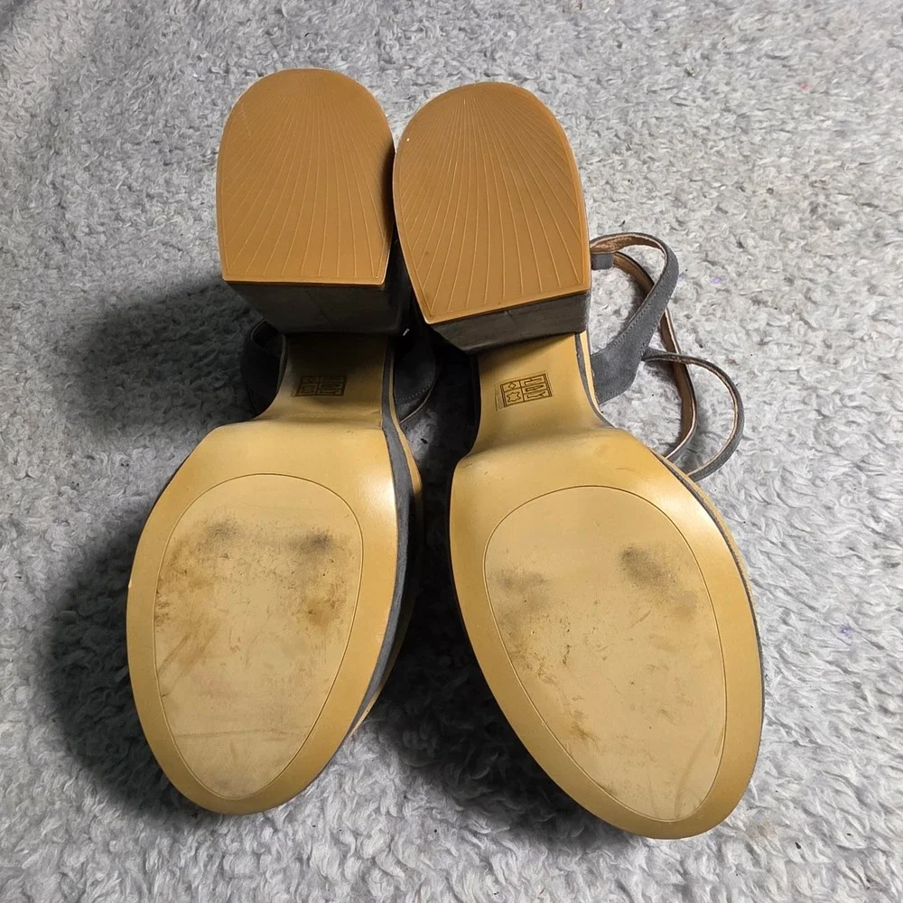 Free People Sundown Platform Heels Grey Suede Ankle Strap Women 38 7-7.5 70s‎